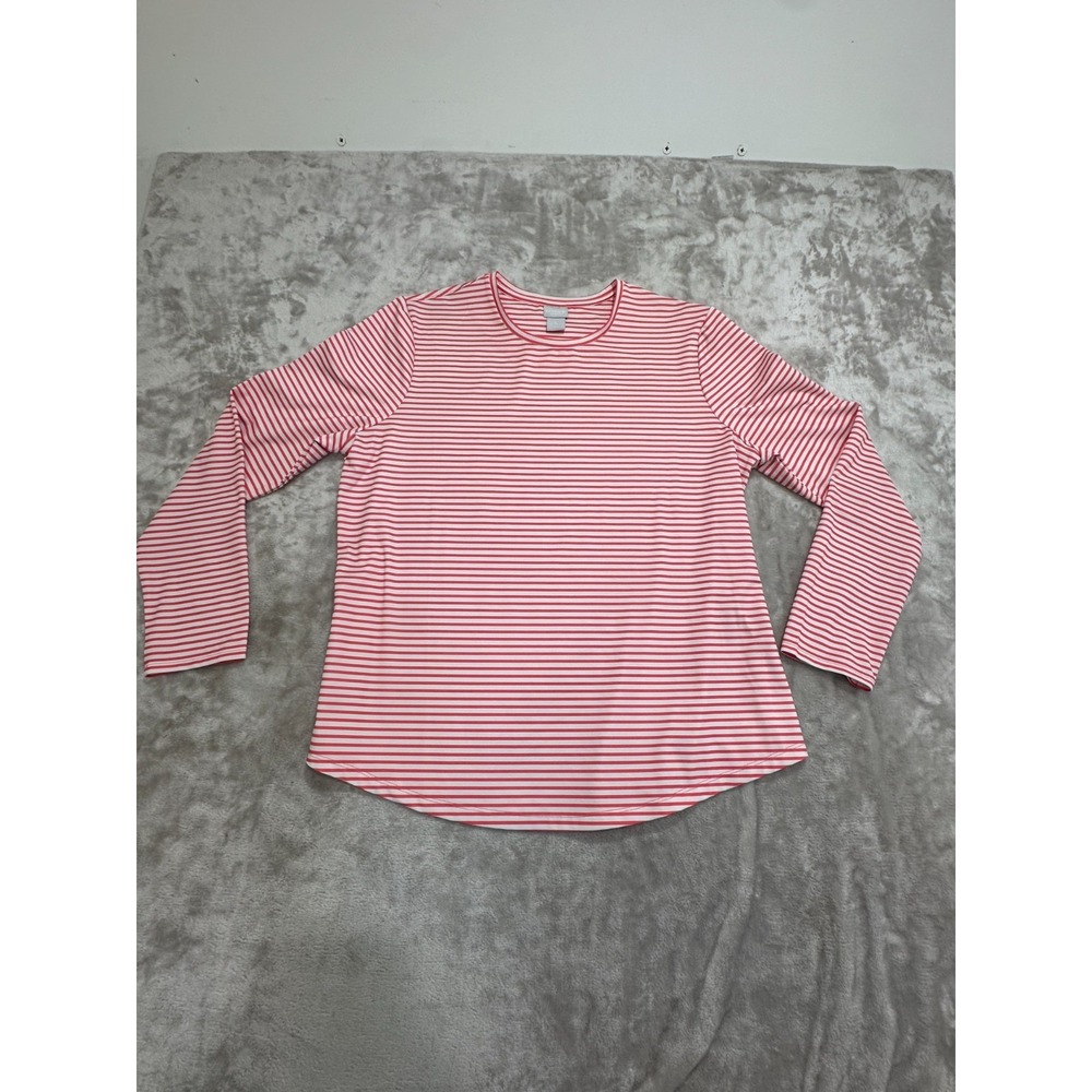 Chico'sβ Blouse Womens Size 12 Womens Red White Stripes Long Sleeve Pullover EUC